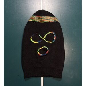 Vintage 70s Knit Ski Mask Balaclava Robber 3 Hole‎ Black Multi Colored Knit